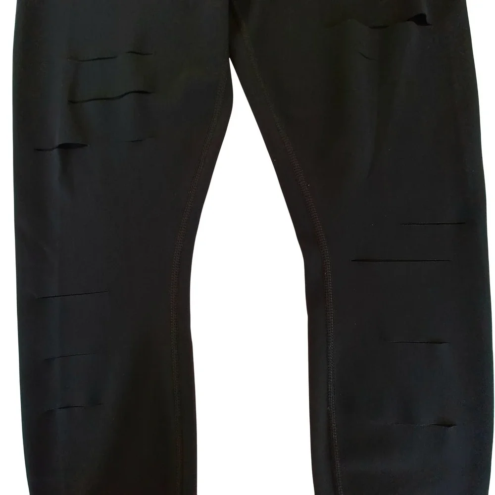 Alo Yoga Black Ripped Warrior High Waist Leggings Slashed Cutout Women Size M